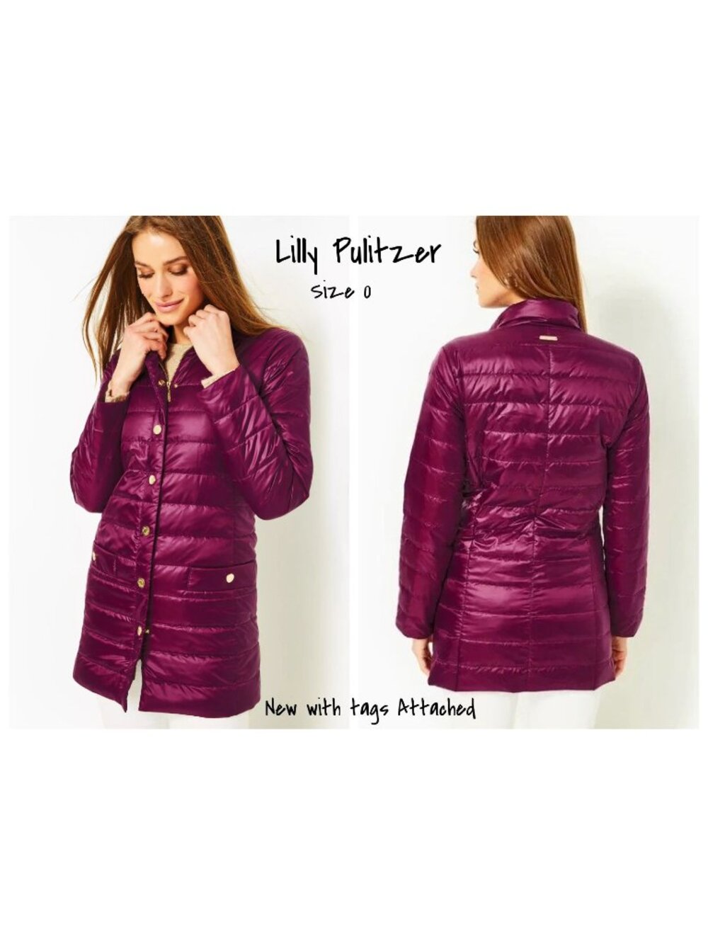 Lilly Pulitzer Tonia Down Puffer Jacket Amarena Cherry Size 0 - New With Tag